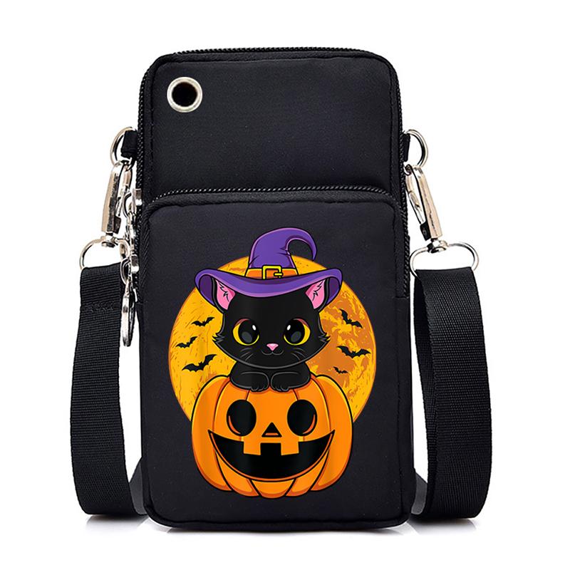Ženy Mini taška na mobil Kreslená dýně Cat Crossbody Kabelky Halloween Muži Tote Peněženka Peněženka Taška přes rameno Kabelky pro teenagery