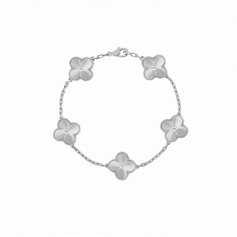 Four-leaf Clover Five-flower Bracelet for Women Rose Gold Lucky Clover Bracelet with White Mother-of-pearl and Red Agate Fashionable Bangle