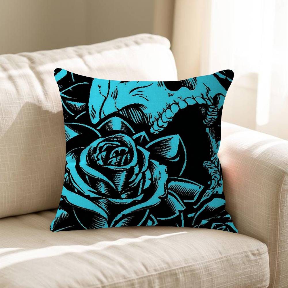 Artistic Skeleton Girl Maple Design Cushion Cover Happy Autumn Harvest Decor Holiday Decorati Pillow Cover