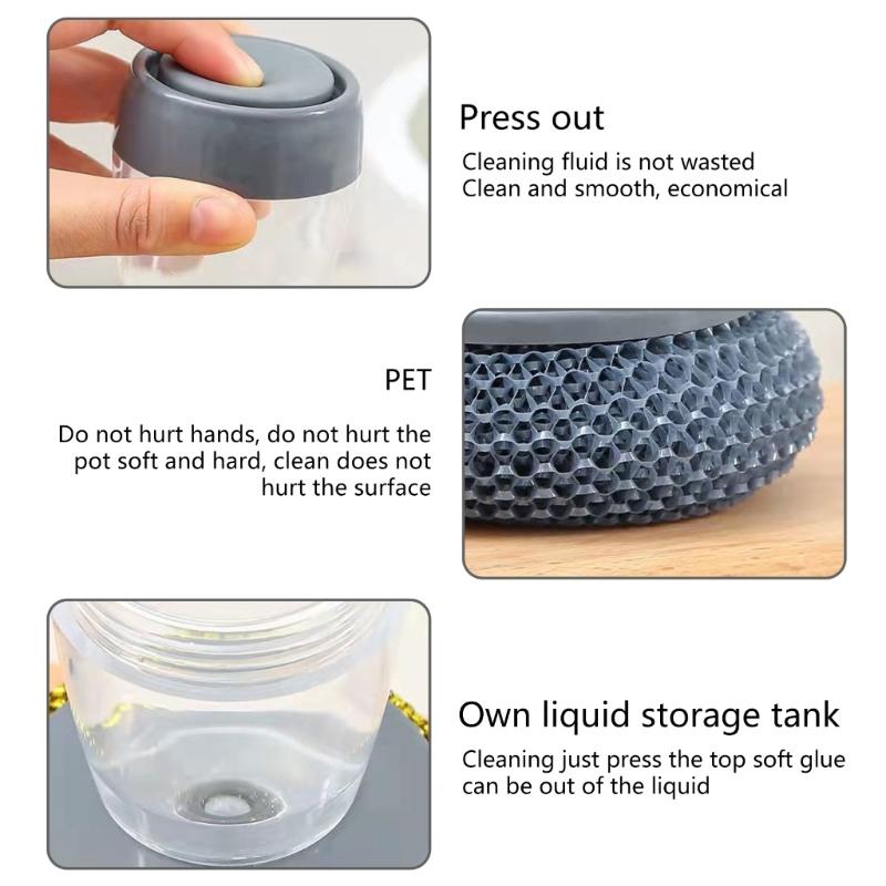 Durability Pots Cleaning Brush with Soap Detergent Dispenser,Gentle on NonStick Cookware, for Home Restaurant Use