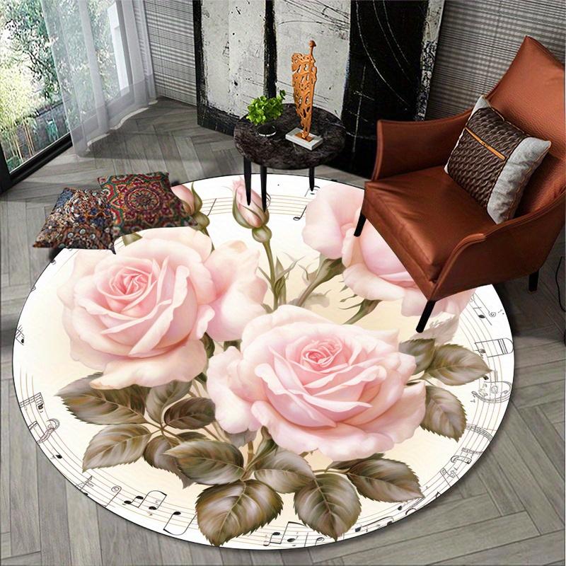 JIT 3D Rose Blume Runder Bereichsteppich - Weicher Polyester Handwaschbarer Teppich für Büro, Zimmer, Garten, Küche, Badezimmer - Elegant Mu