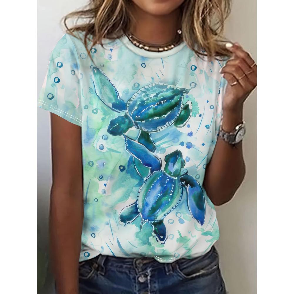 Cartoon animals funny women's T-shirt cartoon characters cute 3d printing T-shirt casual short-sleeved top