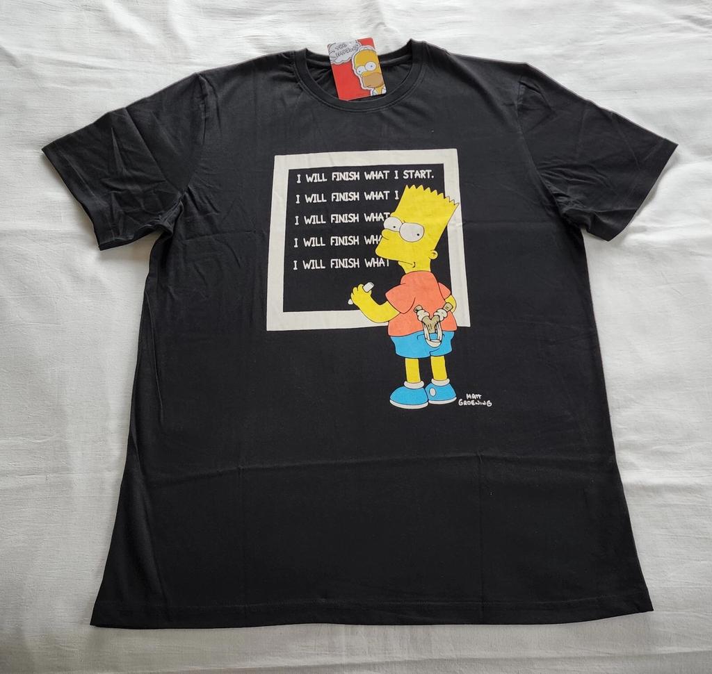 The Simpsons Mens Bart Chalkboard Black Printed Short Sleeve T Shirt Size M New