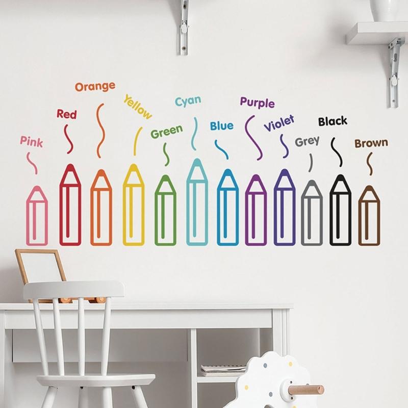 Creative Colorful Pencil Wall Sticker Removable Waterproof PVC Art Decal Upgrades For Living Room Kids Room Homes Decors