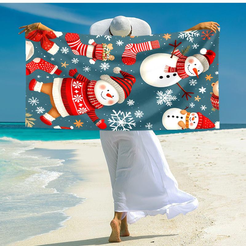 Ultra-Soft Beach Towel with Christmas Snowman Theme,Ideal for Pool - Camping, Diving - Perfect Travel Essential, Vibrant Beach Towel.