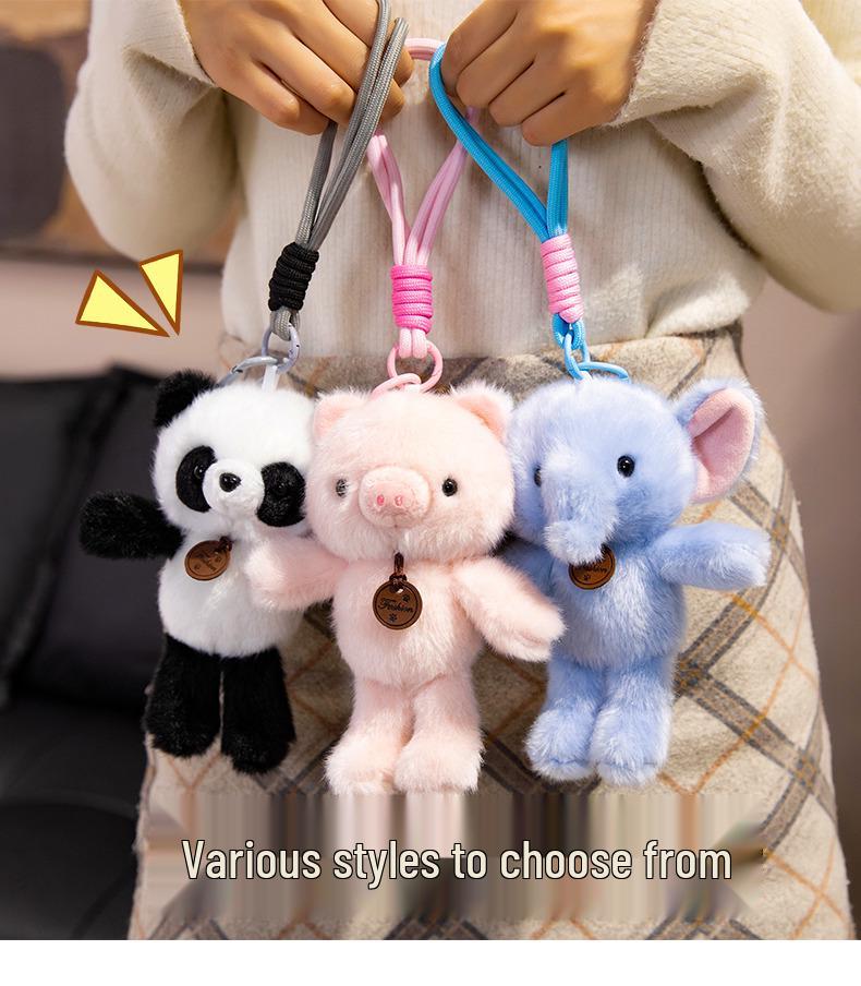 Multicolor Animal Plush Toy Charm: Panda, Sloth, Kitten, Duck, Pig, Raccoon - Small Pendant Bag Accessory