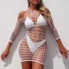 Sexy lingerie with European and American style, shoulder bag, hip skirt, long sleeved hollowed out mesh dress, beach fishing net skirt