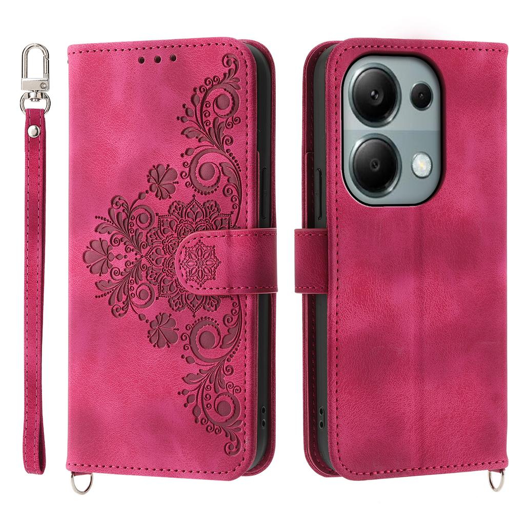 For Xiaomi Redmi Note 13 Pro 4G/Poco M6 Pro 4G Case Flower Pattern Skin-touch Phone Cover with 2 Straps