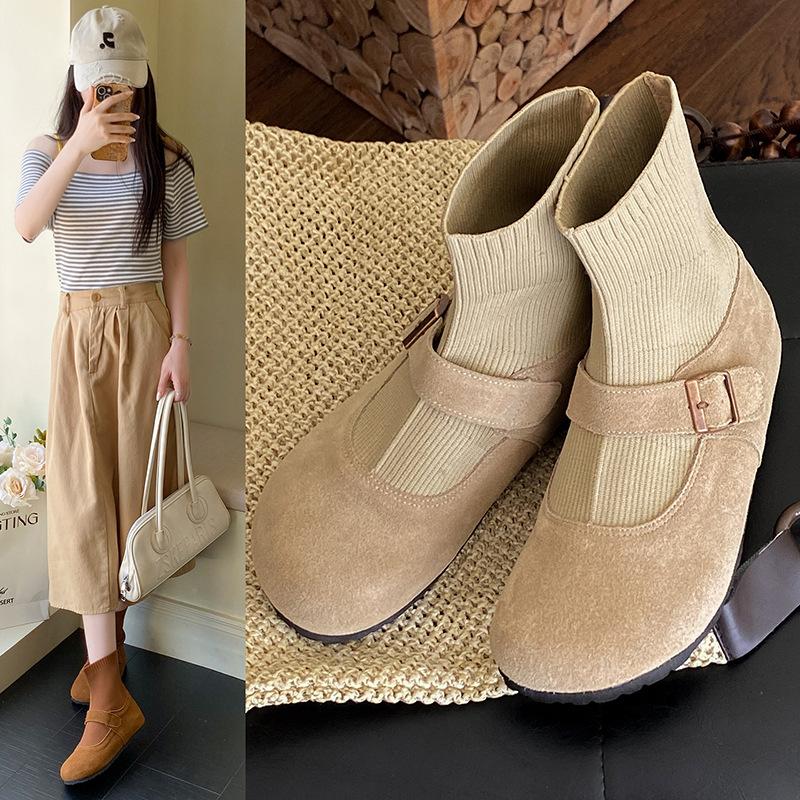Women's Knitted Martin Boots Comfortable Soft Elastic Trend Non-slip Wearable Chic Hundred Outstanding Height Increasing Shoes