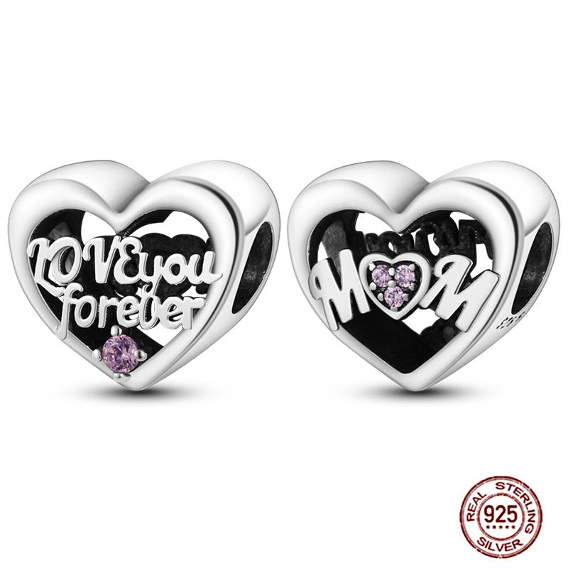 Copper Charms Great Love Mother Family Sister Pink Heart Tulip Cha Beads Fit Original Bracelet Diy Mother'S Day Jewelry Gift