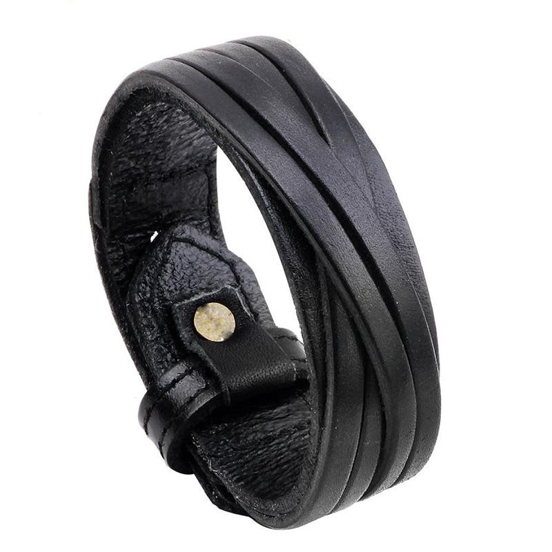 Vintage Punk Genuine Leather Bracelet Bangle for Men Handmade Leather Wristband Steampunk Motorcycle Jewelry Male Braclets