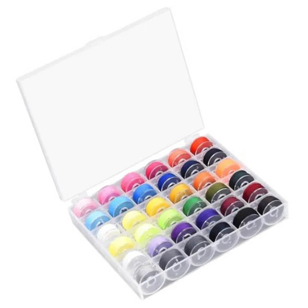 36Pcs Bobbin Thread Set Assorted Color Transparent Plastic Polyester Prewound Bobbin Thread for