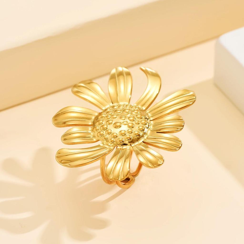 Stainless Steel Daisy and Sunflower Open Ring - Cute Vacation Style