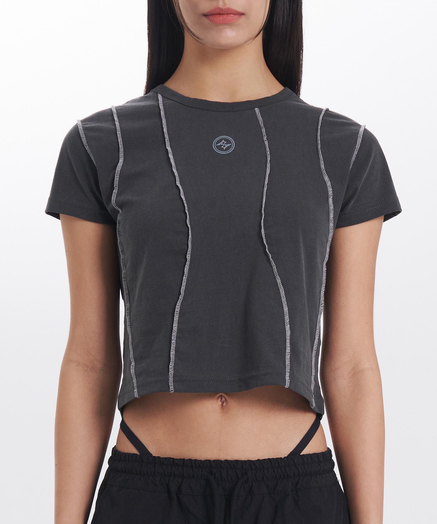 Poder Waveline Logo Crop T-Shirt [Charcoal]