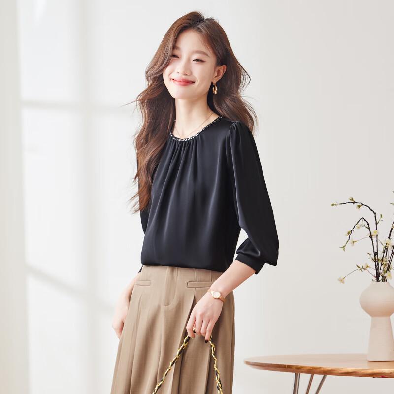 Women's Solid Color Satin Long-Sleeve Blouse