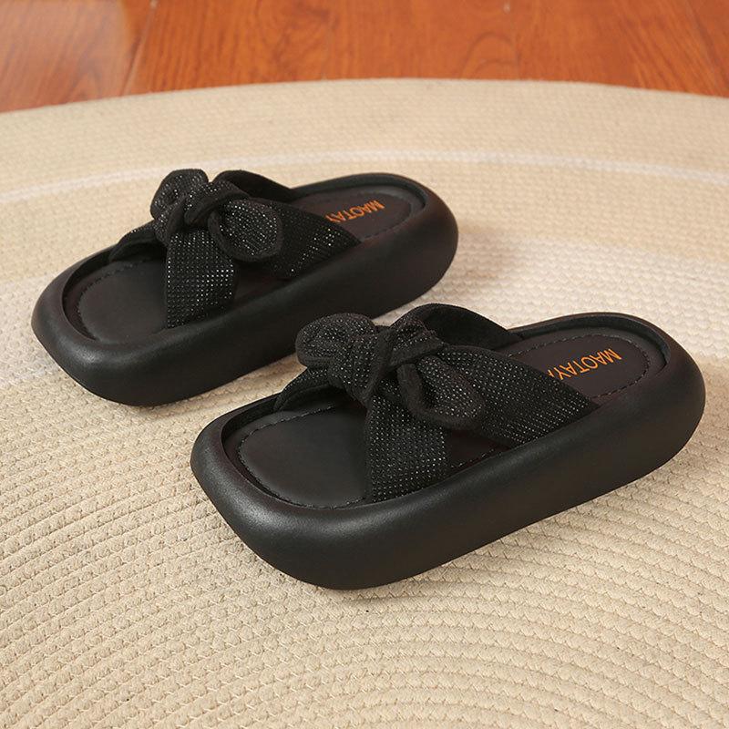 

Fashion versatile trend wear sandals casual slippers women s summer 2025 new thick-bottomed bow one-word drag 35