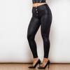 Shascullfites High Waist Crackle Black Coated Lifting Button Up Leggings Sexy Bum Lift Sculpture Pants for Women