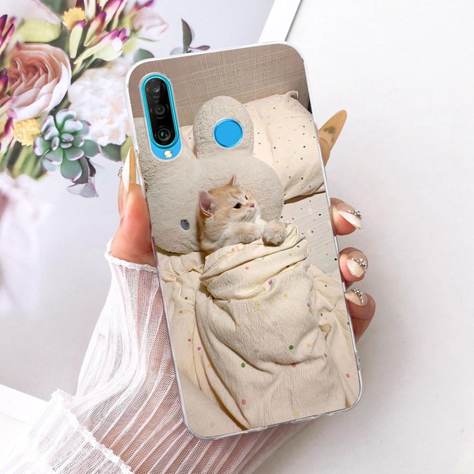 Transparent For Huawei P30 Lite Case Cover Cute Cat Fashion Butterfly Funny Painted Casing MAR-L01A MAR-L21A MAR-LX1A