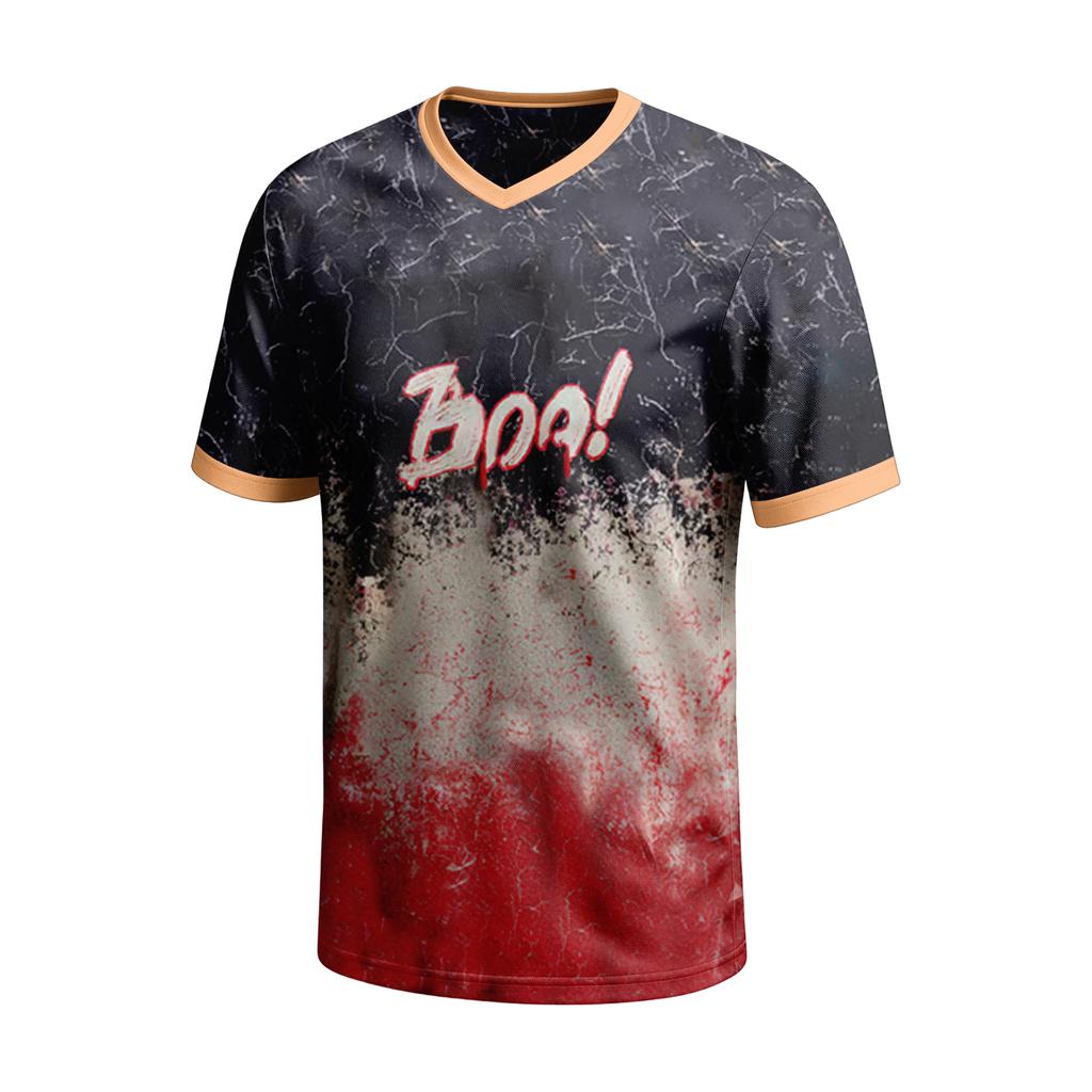 Men's Halloween Print V-Neck Short Sleeve T-Shirt Casual Summer Top
