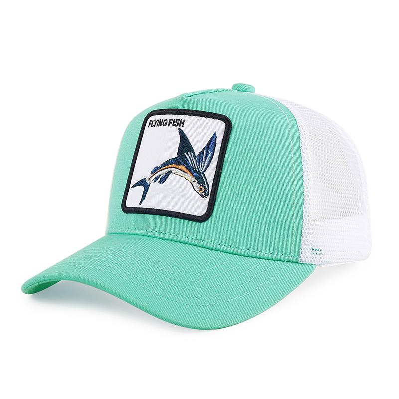 Neu Männer Frauen Farbblock Stickerei Cartoon Marine Tiere Baseball Hüte Persönliche Atmungsaktive Trucker Cap Mesh