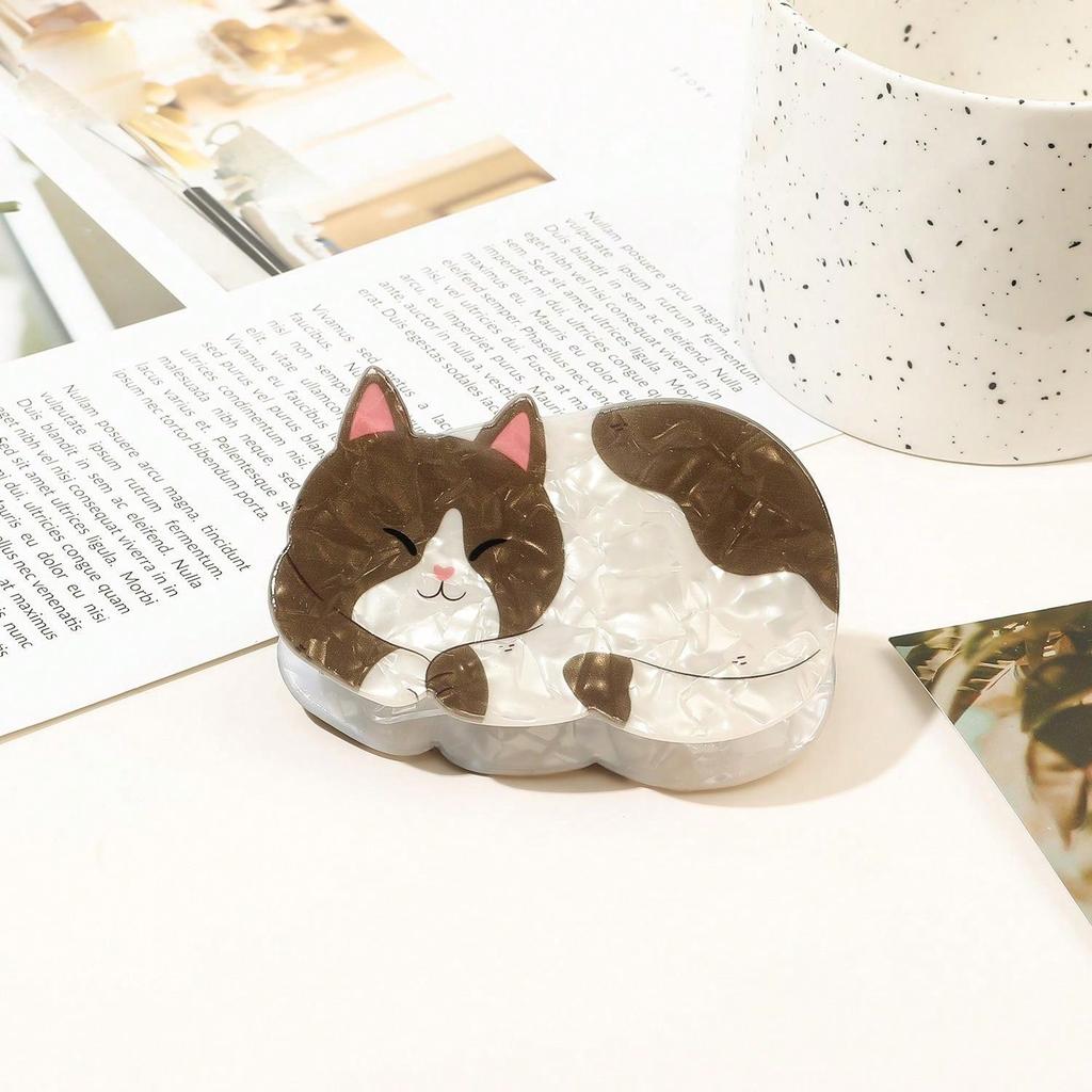 1pc Cute and Sweet Cartoon Orange Cat Puppet Kitten Hair Clip High Grade Acrylic Hair Claw Back of Head Coiled Hair Shark Clip