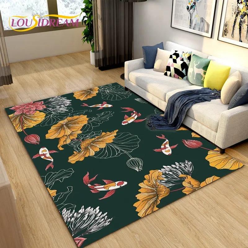 Nordic Luxury 3D Fish Carp Area Rug Large,Carpet Rug for Living Room Bedroom Sofa Decoration,Kitchen Doormat Non-slip Floor Mat
