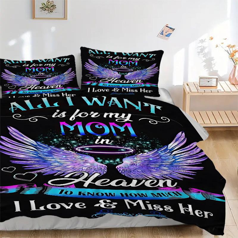 

3PCs Mom Memorial Design Cover Set, Breathable Fabric, Machine Washable (1 Duvet Cover + 2 Pillowcases) (Without Quilt) yy250911168 135x200cm