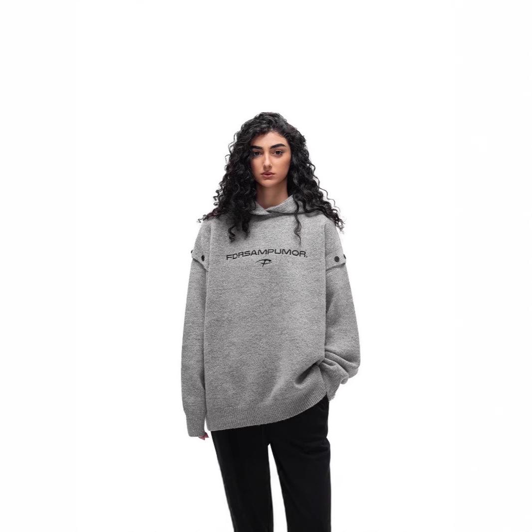 

Unisex Retro Style Detachable Sleeve Embroidered Hoodie Sweater Large