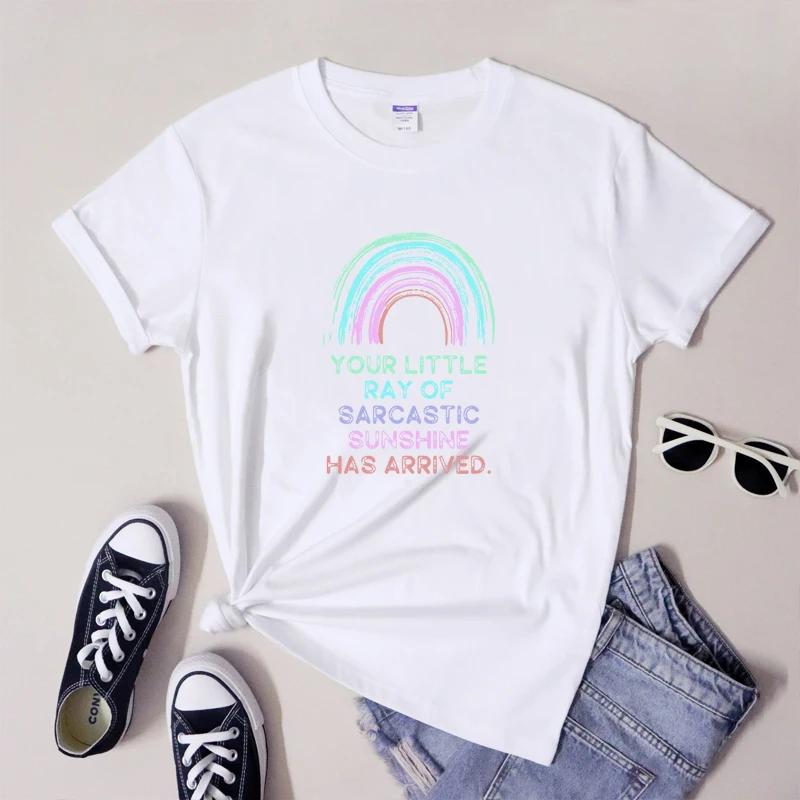Your Little Ray Of Sarcastic Sunshine Has Arrived Tee Shirt Women Vintage Boho Rainbow Inspirational Tshirt M