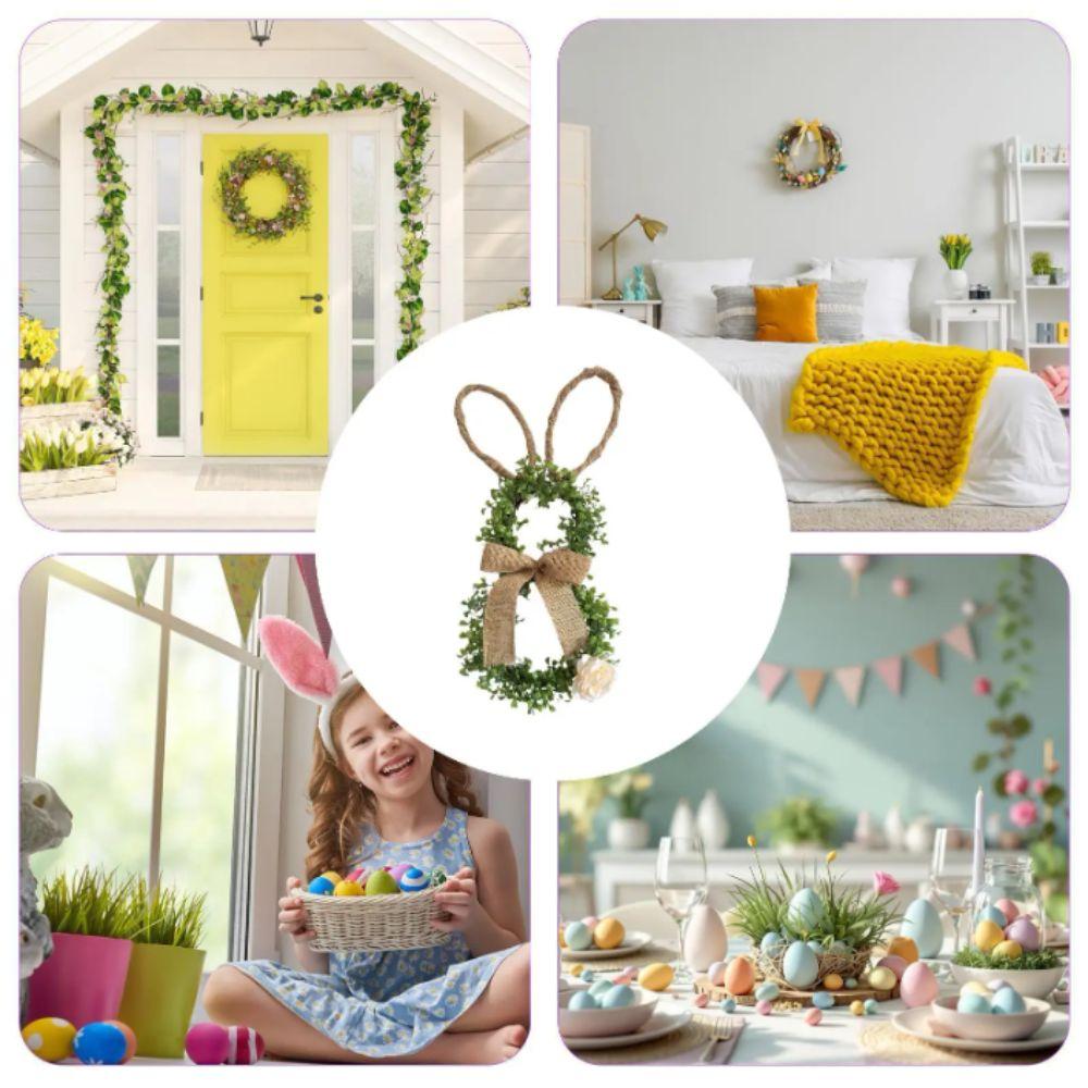 19.6 Inch Easter Bunny Decor With Flower Front Door Wreath Bunny Shape Wreath  Home Indoor