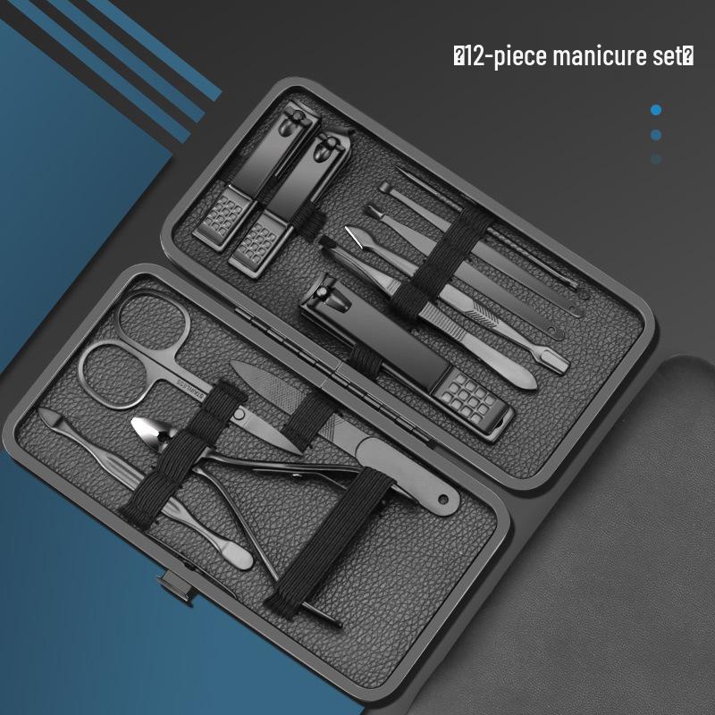 18-Piece Black Manicure & Pedicure Set: Stainless Steel Beauty Tools & Nail Clippers