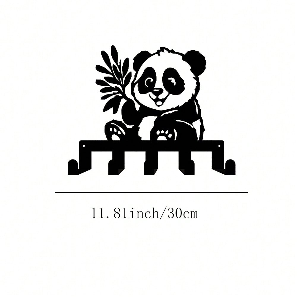 

Minimalist Panda Key Holder with 5 Hooks, Metal Wall Art for Home Decor, Durable Iron Craft Gift