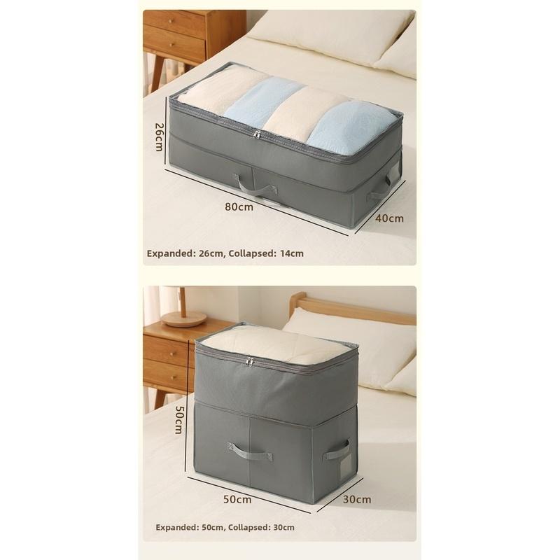 Large Foldable Expandable Storage Box with Lid Under Bed Organizer Fabric Box with Transparent Dust Cover and Portable Handles