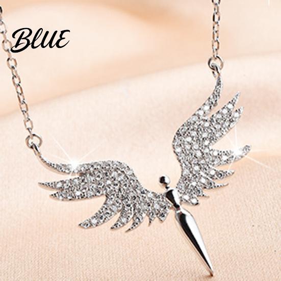 Fine Workmanship Necklace Women Rhinestones Angle Wing Shape Pendant Choker