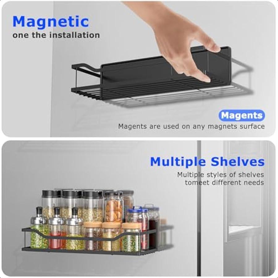 Magnetic Spice Rack for Refrigerator 5 Pack Metal Strong Magnetic Shelf for Oven Moveable Spice Organizer with Paper Towel Hold