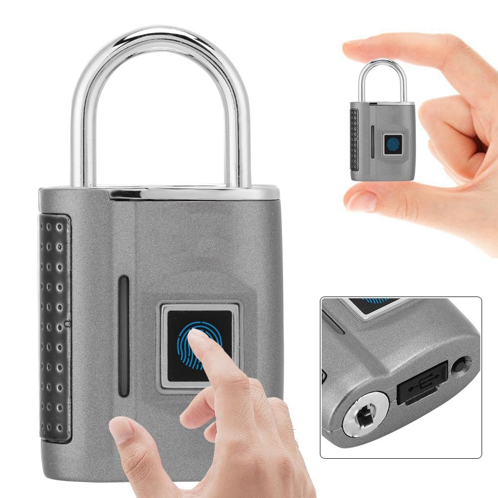 Smart Fingeravtryck Utan Lösenord Upplåsning Hänglås Tullås för Resväska Bagage Ryggsäck Grå