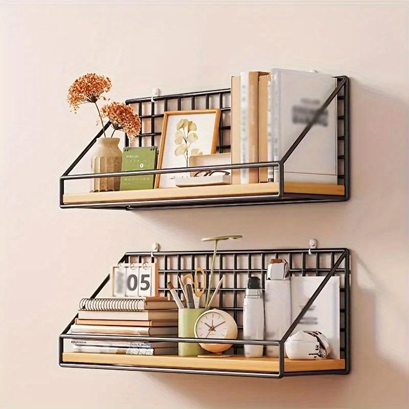 1pcs Creative Wall Mounted Shelves Bedroom Iron Wall Hanging Storage Shelves Storage Baskets Hanging Shelves Living Room Bedroom Home Furnishings