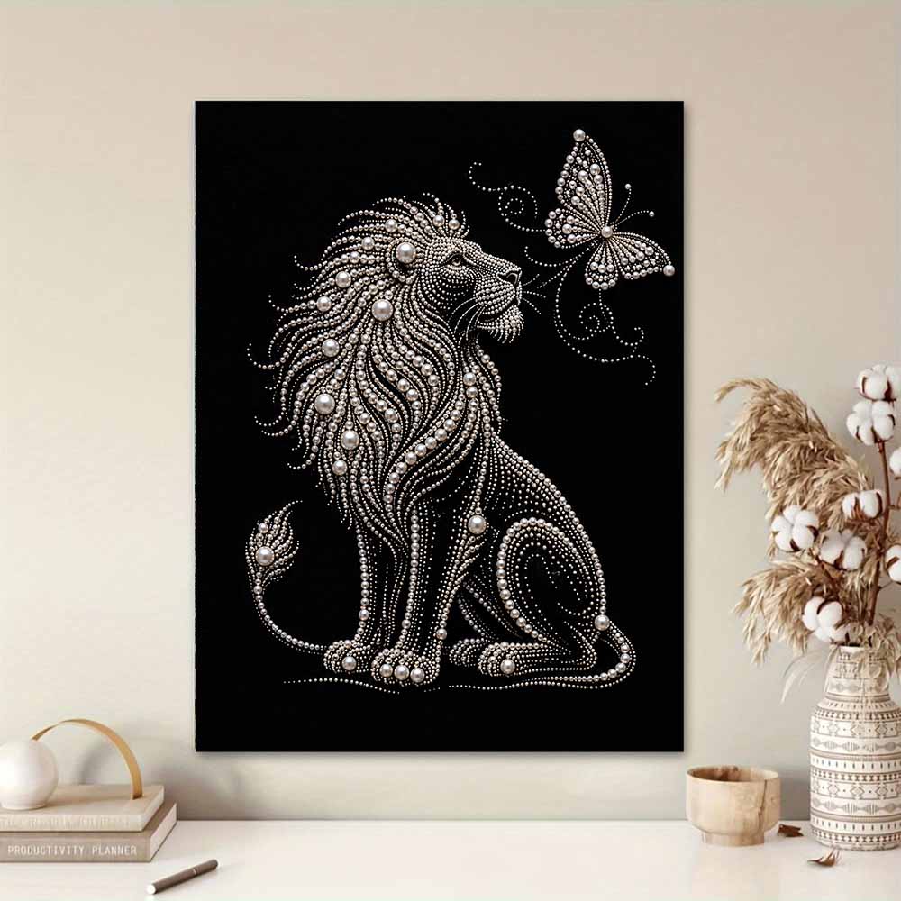 DIY Pearl Embroidery Diamond Painting Kit Majestic Lion and Butterfly Sparkling Beads Art Craft Handmade Decoration Gift for Home