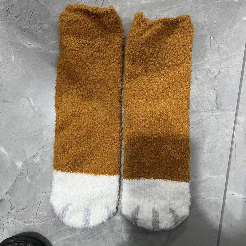 Female Autumn and Winter Lovely Cat PAWS Thickened Warm Floor Sleeping Socks