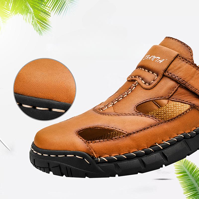 Summer Classic Men's Sandals Soft Leather Beach Sandals Outdoor Casual Lightweight Sandal Plus Size 39-48