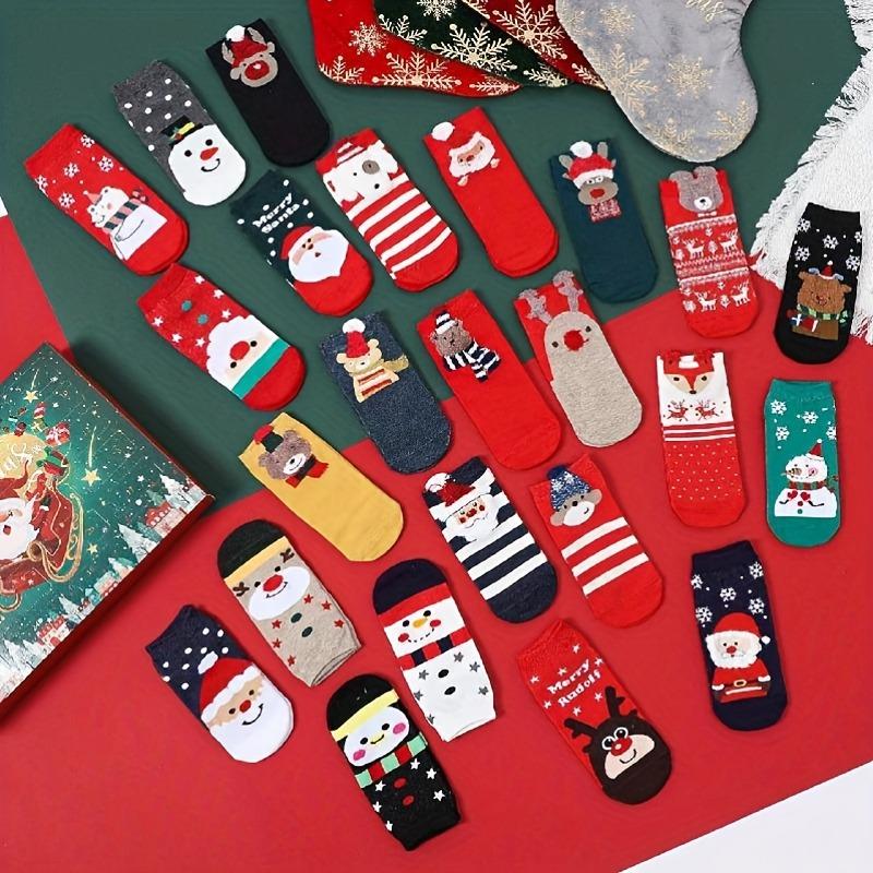 Christmas Socks Advent Calendar 24-Day Countdown Box Santa Reindeer Snowflakes Kids Blind Boxes Countdown Gift Xmas Party Favors