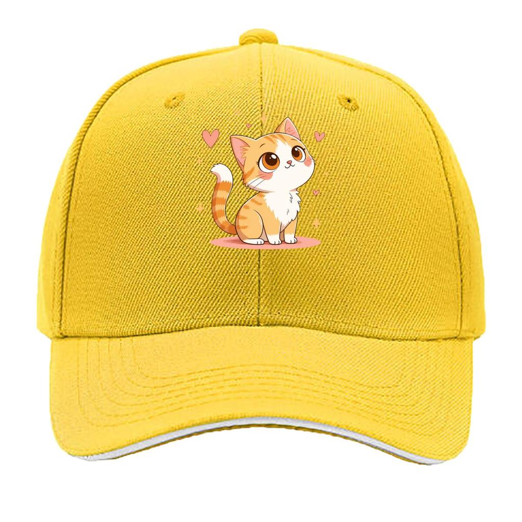 Cute Orange White Kitten Heart Stars Cartoon Sandwich Baseball Cap Unisex Women Sun Cap Outdoor Workouts Hat