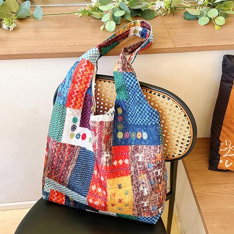 Aesthetic Canvas Toted Bag Reusable Shoulder Toted Bag for Women Casual Vacation,Shopping,Work,Gym Ethnic Style Cloth Bag