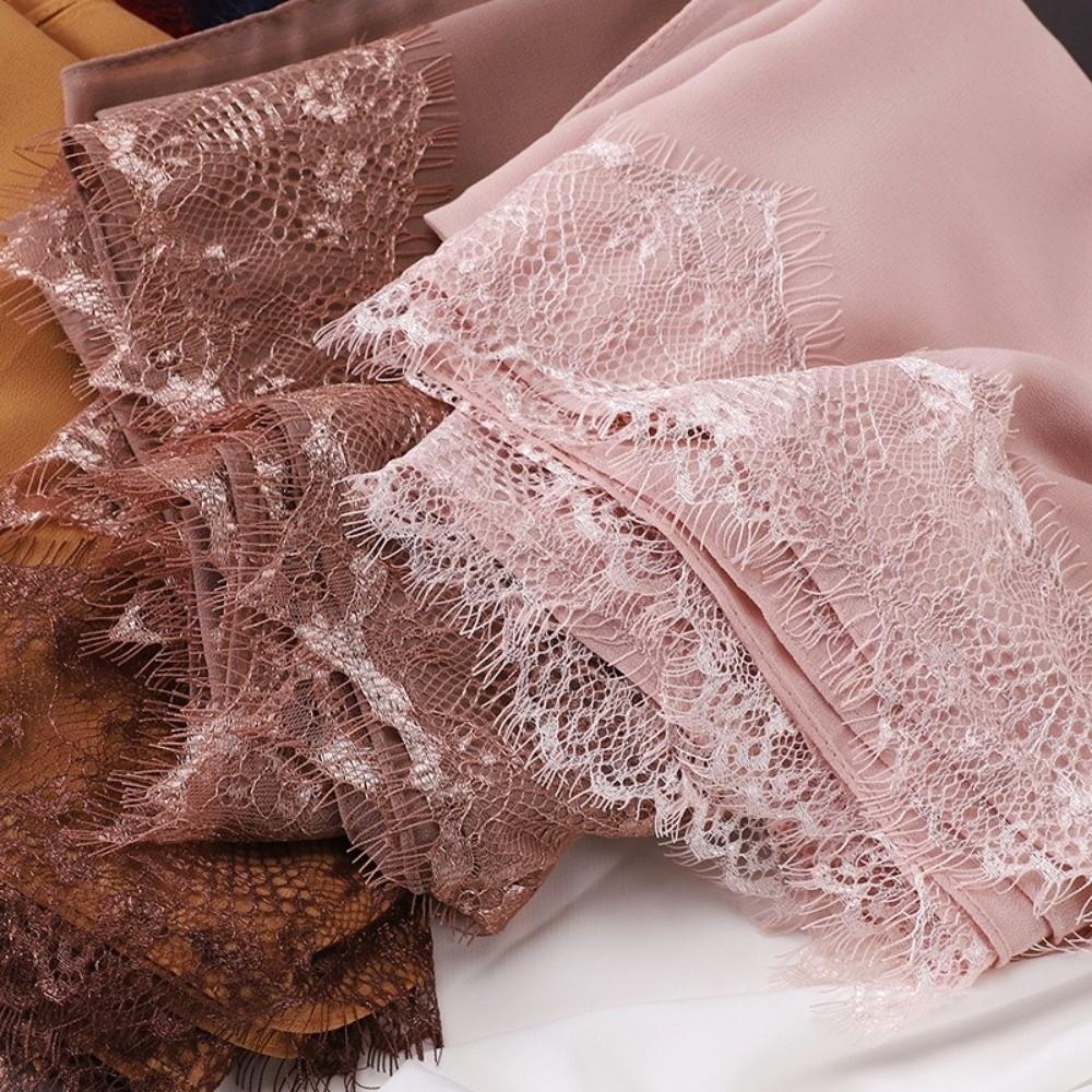 Lace Edge Silk Scarf Solid Color Ramadan Headscarf Versatile Sunscreen Shawl  Women Headwear