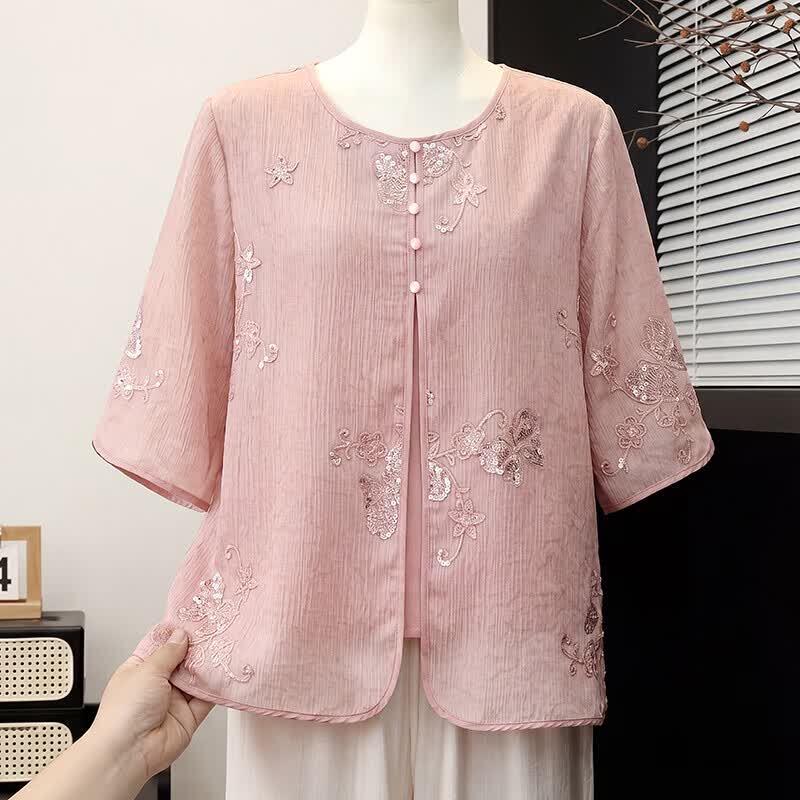 Women s Floral Chiffon Short Sleeve Summer Top 4XL