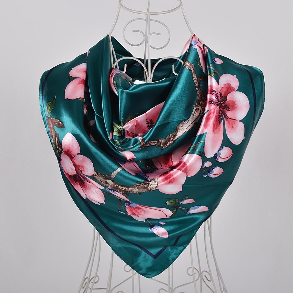 BYSIFA New Accessories Women Wine Red Silk Scarf Cape Fashion Chinese Rose Satin Square Scarves Shawls Ladies Headkerchief Hijab