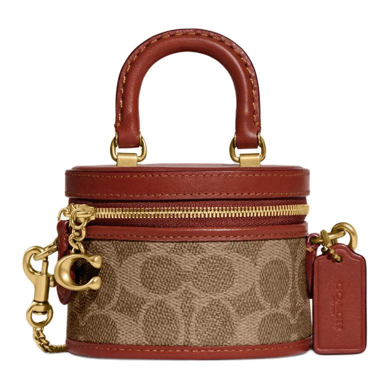 Coach Borsa a tracolla con cerniera e monogramma classico Trail 12 in pelle e tela rivestita per donna, colore marrone giallo ruggine CE768-B4NQ4