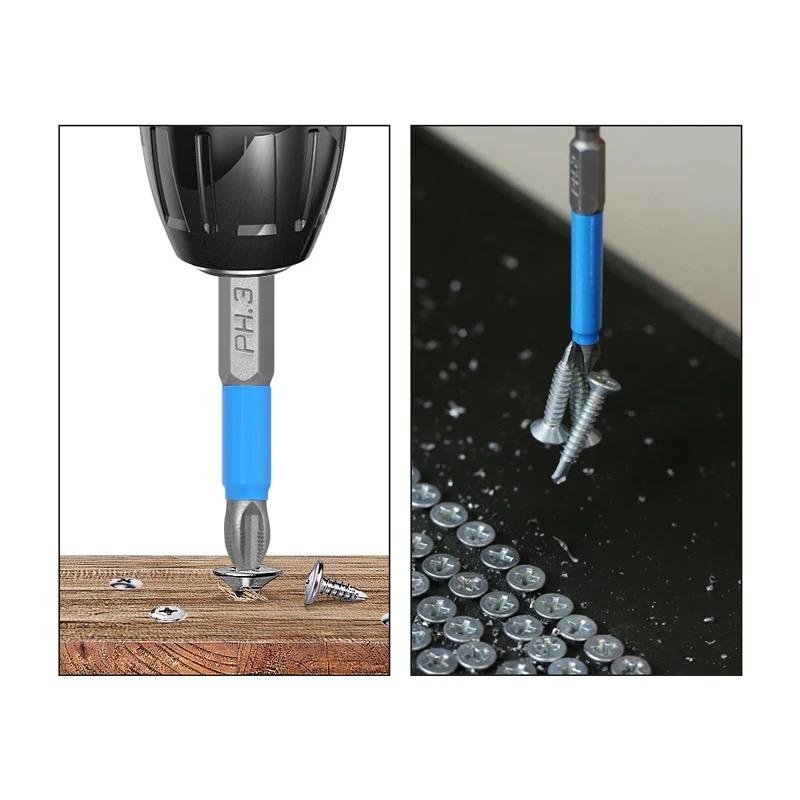 10Pcs 1/4 Hex Magnetic Cross Screw Head Anti-Slip Electric Point 50mm Drive Drill Bit Set Tool
