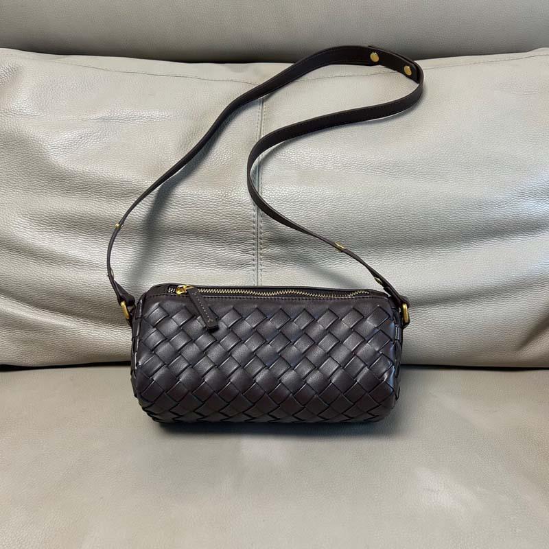 Leather rhombus bag woven pencil bag cylindrical women's bag underarm pillow bag one shoulder diagonal span handbag crossbody