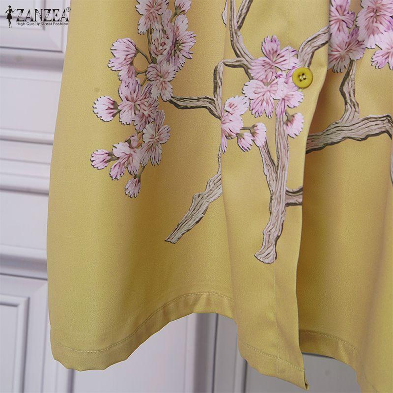 ZANZEA Women Casual Round Neck Half Sleeve Loose Floral Print Dress